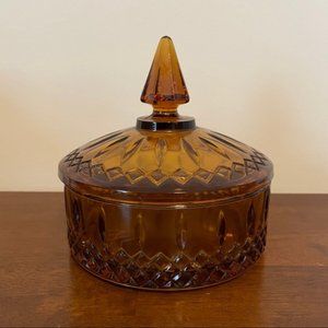 Vintage Indiana Glass Amber Candy Dish with Finial
